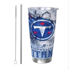 Titans Football Team Thema: 20oz roestvrijstalen thermosbeker met deksel en rietje, geschikt voor bekerhouders in de auto, voor warme en koude