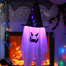 LED-noitahattu-merkkijono, yhteensopiva halloween-koristeiden kanssa ulko-/sisätiloissa, tee-se-itse-kauhu-riipusvalaisin juhliin, puutarhaan, kotiin