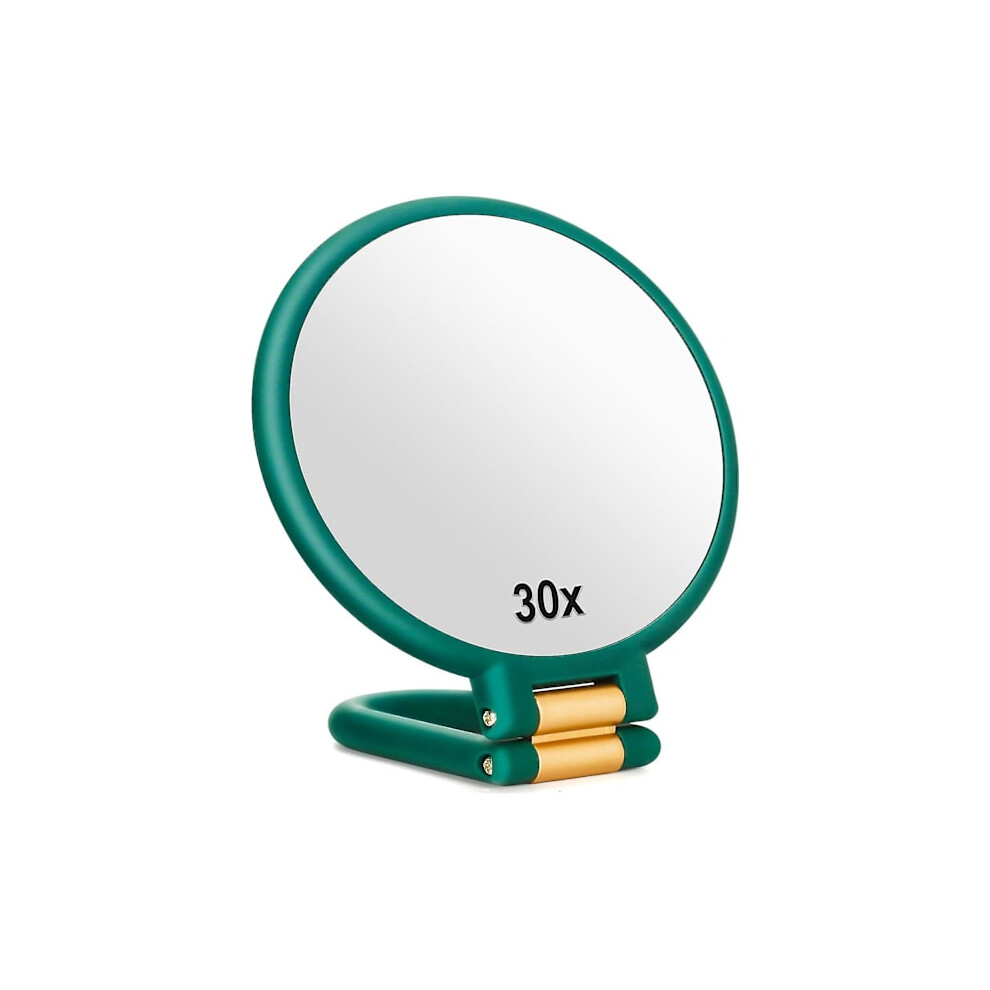 30x Magnifying Mirror Travel Hand Mirrors with Handle - Double Sided Handheld Mirror with 1X 30X Magnification Army Green