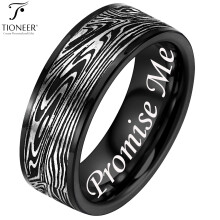 Wolframcarbide ring met Damascus rivierdesign, 8 mm ring in zwart of blauw.