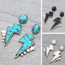 Hesroicy1Par de pendientes de botón con forma de estrella bohemia de estilo étnico geométrico, brillo intenso, adorno de moda para mujer,