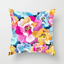 Kussenslopen van katoen en linnen voor erker, digitale bloemenprint, kussenhoes voor luxe woonaccessoires, bankkussenhoes