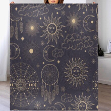 Manta de franela suave de 50x60 pulgadas para sofá, diseño de sol, luna, plumas y estrellas, manta ligera, cálida y mullida para cama, sofá o