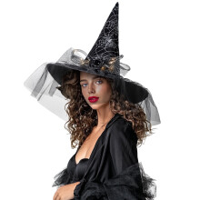 Ayieyill Halloween Boszorkány Kalapok Női Lámpával Cosplay Party Halloween Jelmez Kiegészítő Fekete