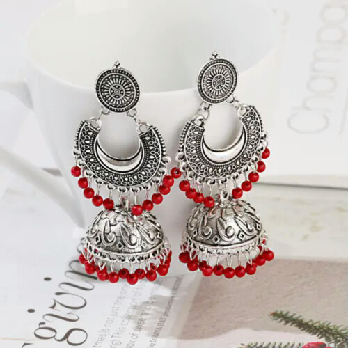 RSAMD Retro Silver Bells Jhumka Earrings Γυναικεία Vintage Σκουλαρίκια με Φούντα και Γαλοπούλα Boho -