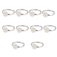 Troglfold Lot de 10 bases de bagues réglables plaquées argent, compatibles avec les montures rondes, électroplacage écologique sans nickel