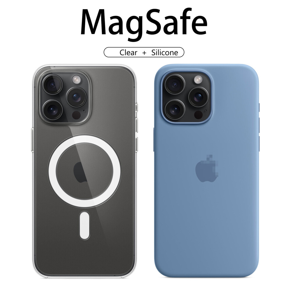 Compatible With Iphone 15 Pro Max Silicone Phone Case With Magsafe(Winter-) Matching Transparent Phone Case Combo Blue 9071309620153