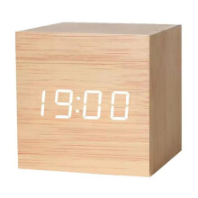 LED Digital Intelligent Voice Controlled Alarm Clocks Wooden Modern Wood E0K2