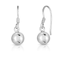 Solid Sterling Silver 8mm Ball Drop Earrings with Hook Design Elegant Jewelry