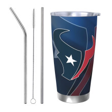 Kubek termiczny ze stali nierdzewnej o pojemności 20 uncji z pokrywką i słomką, motywem drużyny futbolowej Texans – kompatybilny z napojami
