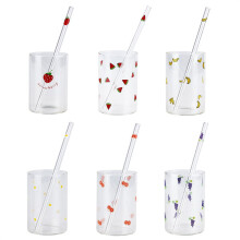 Verre à lait, jus ou eau Feiona Small Fresh avec pailles, style fille, en borosilicate Pyrex, pour la cuisine.