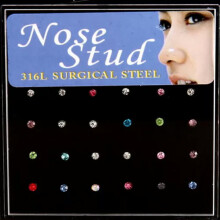 RSAMD Wholesale Crystal Rhinestone Nose Ring Bone Stud Stainless Steel Body Piercing-24pcs Multi-color