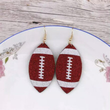 RSAMD Glitter Lederen American Football Oorbellen voor Dames, Herfst Sport Sieraden - Rood