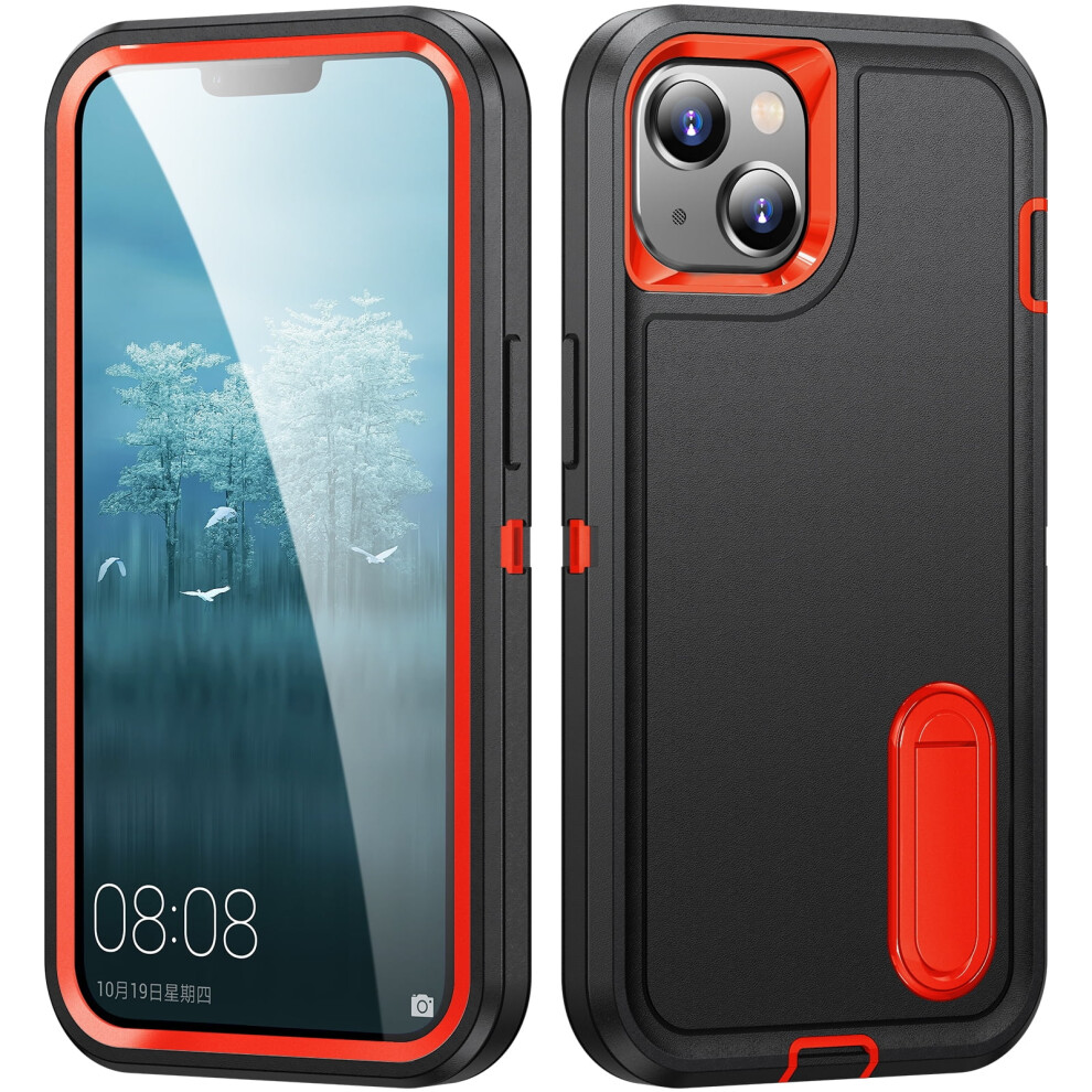 Case For Iphone 14 Plus With Kickstand, 3-Layer Heavy Duty Bumper Cover - Shockproof & Dust Resistant, Clear/, 6.7 Inch (2022 Model) Orange 9083649904473