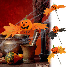 Décoration murale d'Halloween Jacenvly : Guirlande amusante de citrouilles et de feuilles d'érable, ensemble de 8 ornements festifs, compatible