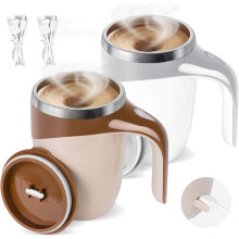 Lot de 2 tasses à café magnétiques à agitation automatique, tasses électriques avec couvercle, gobelets mélangeurs rechargeables pour la
