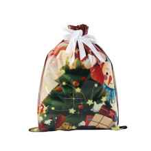 Sacs cadeaux de Noël 32 x 24 cm, sacs en toile de jute et lin à cordon avec motif phare et Père Noël, emballages cadeaux – compatibles avec
