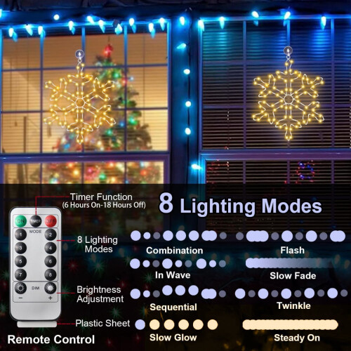 Χριστουγεννιάτικα φωτάκια παραθύρου 12" 72 LED με σχήμα χιονονιφάδας, 8 λειτουργίες 2