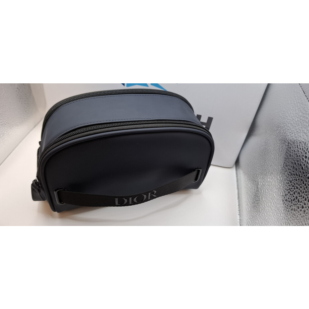 Photos - Cosmetic Bag Christian Dior Dior Men's Navy Toiletry Travel Bag Pouch Double Zipper Luxurious Addition Blue