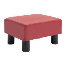 Ottoman Foot Rest Small Foot Stool with Faux Leather Upholstery Rectangular Padded Seat Red