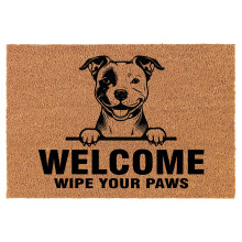 Welcome Doormat Coco Coir Door Mat Gift Welcome Wipe Your Paws Pit Bull (24" x 16")