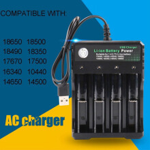 JANDEL Smart Li-Ion Akku-Ladegerät mit 4 USB-Ladeplätzen für 18650/18500/18350/14500