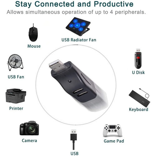 Διανομέας USB 2X4Port, Μίνι Διανομέας Δεδομένων USB2.0, Μικρός Φορητός, για PC, Laptop, Notebook, XPS 1