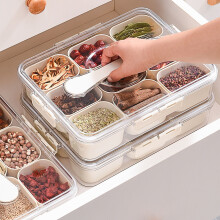 Serveerschaal met deksel en 9 vakjes, voedselbewaarcontainer voor snoep, snacks, fruit, noten, multifunctionele snackbox, geschikt voor draaiplateau.