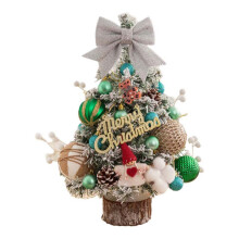 45 cm mini-kerstboompje voor op tafel met ledverlichting, bessen, strik en versieringen - Werkt op batterijen - Groene tafeldecoratie