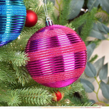 Kerstornament met gestreepte holle ballen, 10 cm, veelkleurige ronde hangende decoratie voor binnen en buiten, kerstboom, geschikt voor