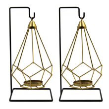 Iron Hanging Candle Holder,Hanging Geometric Candle Holder with Black-Iron Stand,Luxury Romantic Candle Holder Decor A