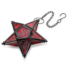 Miayilima Hangs European Style Colored Embossed Glass Five Pointed Star Candlestick Hanging Wind Lamp Aromatherapy Candle Holder Home Decoration D