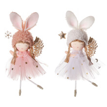 Set van twee willekeurige kleuren kerstdecoratie: pluche engeltjes, kerstboomversiering, nieuwjaarsdecoratie en kerstdecoratie.
