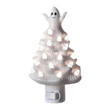 Ihastuttava Halloween-valojen koristelu, valkoinen puuyövalo