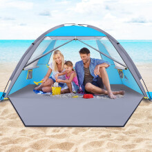 Portable Beach Tent Sun Shelter UPF 50+ UV Protection for 3-8 Person, Lightweight Easy Setup Shade Canopy with 3 Ventilation Mesh Windows for Family