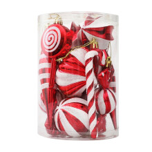 14-teiliges Set Weihnachtskugeln – Rote Zuckerstangen-Baumdekoration für festliche Stimmung! Fangkenuo