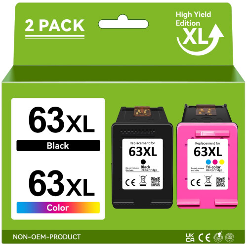 Συνδυασμός δοχείων μελανιού 63XL συμβατό με HP63, λειτουργεί με εκτυπωτές OfficeJet και