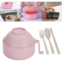 Mikrohullámú sütőben használható ramen tálkészlet evőpálcikával és fedővel, kompatibilis az Upgrade-Pink termékkel, mikrohullámú
