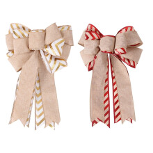 Set van 2 kerststrikken 35 x 24 cm, voor de piek van de kerstboom, kerstkrans, linnen, voor kerstdecoratie in huis, voor de deur, op het terras en