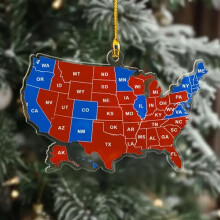 Kerstversiering 2024, decoratie met Amerikaanse staatsmonumenten 2024, gepersonaliseerde acryl kerstboomversiering met Amerikaanse staten, kaartstijl