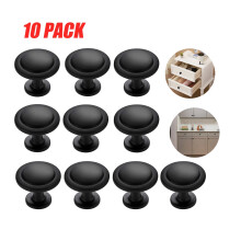 siisll10er-Pack runde Schrankknöpfe, Schubladengriffe aus mattschwarzem Zink, kompatibel mit Küchen- und Kommodenschubladen, Türgriffe