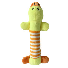 Simpatico peluche a forma di cane a strisce con squeaker, giocattolo da masticare resistente ai morsi per cani e gatti, animale di peluche a 4 zampe