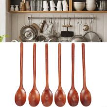 UHUSE 6-teiliges langes Holzlöffel-Set im koreanischen Stil, 23 cm (9 Zoll), Naturholz, Suppenlöffel