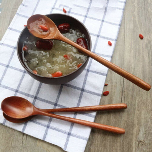 Conjunto de 6 colheres de sopa longas de madeira, estilo coreano, 23 cm (9 polegadas), madeira natural. 1
