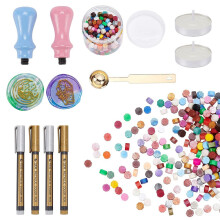 DIY-Scrapbooking-Set mit Birnenholzgriff, Kerze, Löffel, Metallic-Markern, Farben, Stiften, Wachssiegelpartikeln und Messingstempelkopf (kompatibel