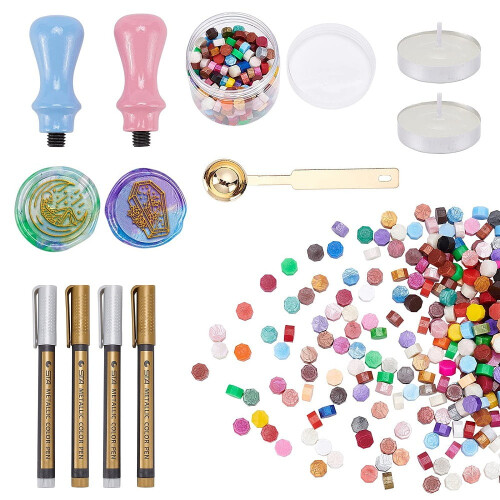 Κιτ DIY Scrapbooking με λαβή από ξύλο αχλαδιού, κερί, κουτάλι, μεταλλικούς μαρκαδόρους,