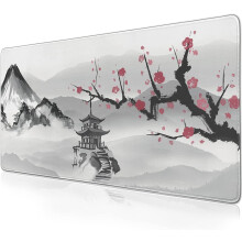 Japansk kirsebærblomst musemåtte 31,5 x 11,8 tommer, XL Sakura gaming skrivebordsmåtte med skridsikker gummibund og syede kanter, hvid