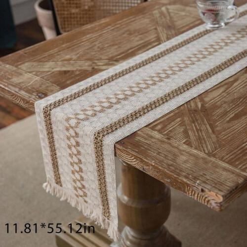 JANDEL Τραπεζομάντιλο με υφαντή φούντα 30cm x 140cm, μπεζ, μποέμικο στυλ