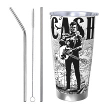 Johnny Cash20oz-os termosz, rozsdamentes acél vákuumszigetelt kávés utazóbögre, kávésbögre utazóbögre fedéllel, termoszpohár kültéri