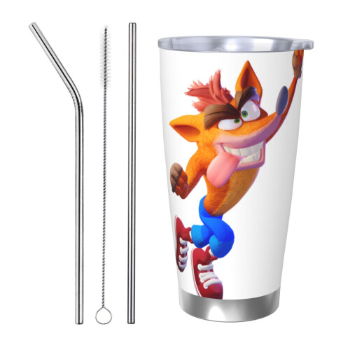 Crash Bandicoot20oz Tumbler, Κούπα ταξιδιού καφέ από ανοξείδωτο ατσάλι με μόνωση κενού αέρος,